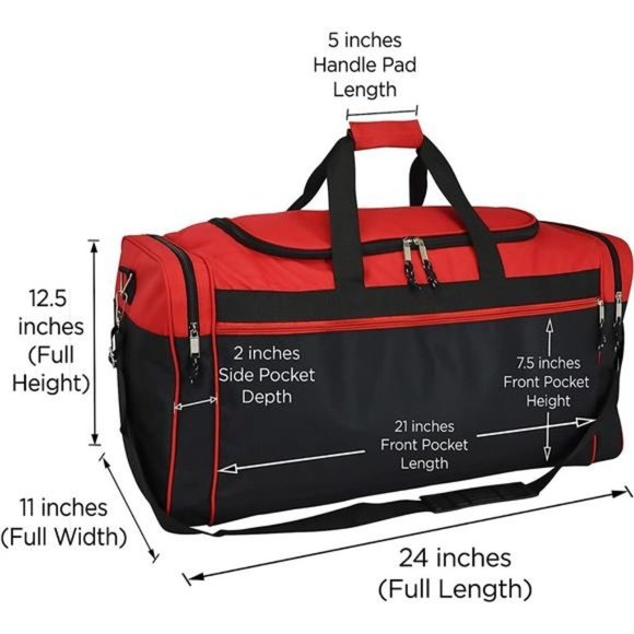DALIX 25" Extra Large Vacation Travel Duffle Bag Red - Picture 6 of 7